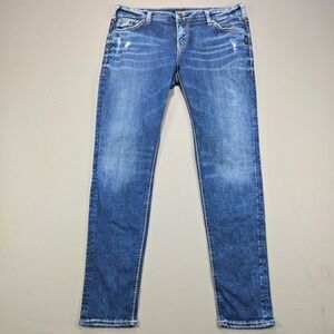 Silver Jeans Co Girlfriend Jeans Distressed Medium Wash Blue Womens Size 32x29